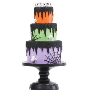 New TJ Maxx Halloween Candy corn Lane  18 in cake decor ghost three‎ tier black